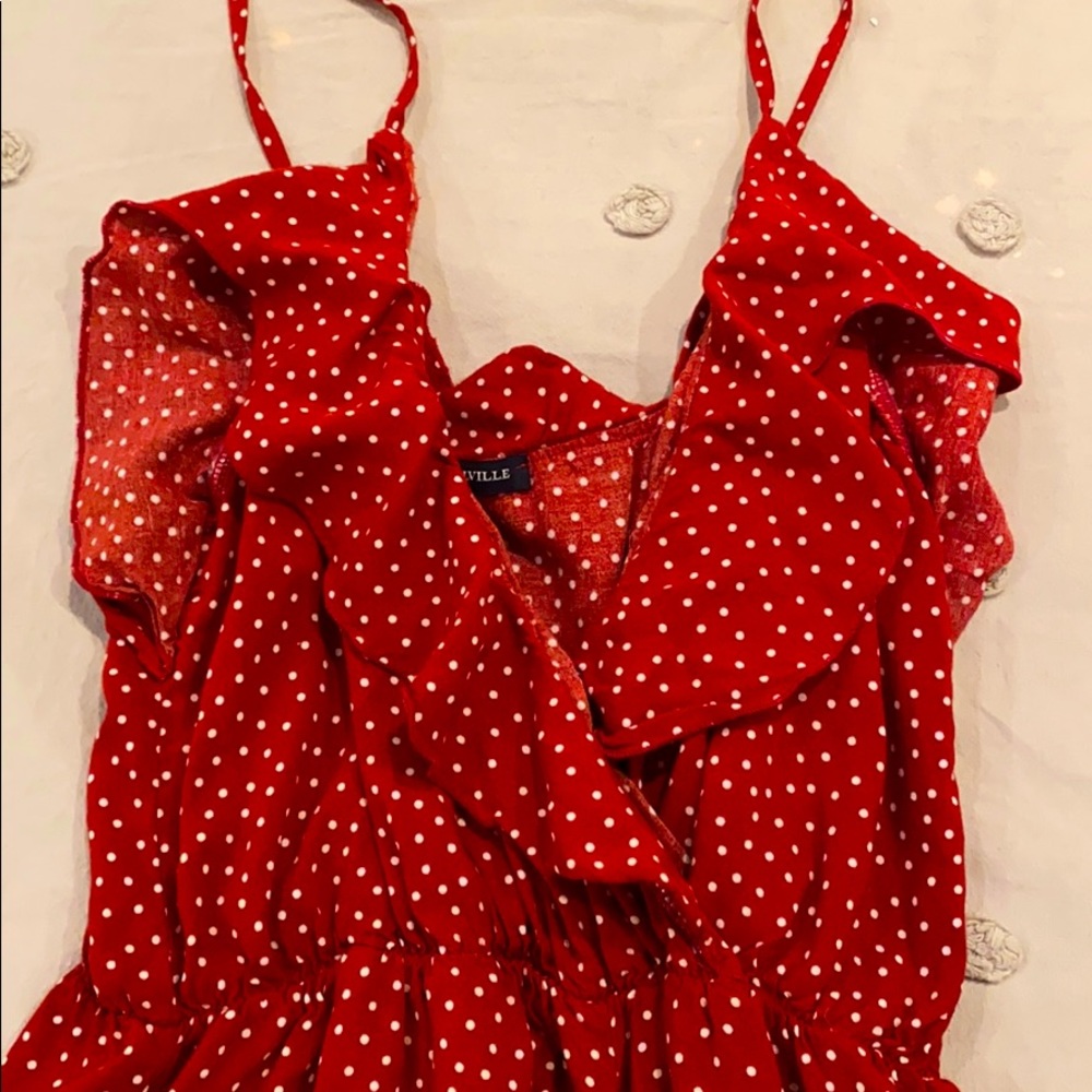red and white polka dot romper ❤️